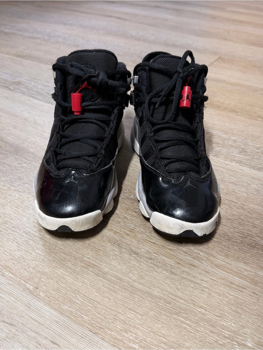 Jordan Kids Black and Red High-Top Sneakers
